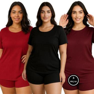 Imagem de Kit 3 Pijama Plus Size Suede Canelado Baby Doll - c2 KIT 3 JULIANA PRE