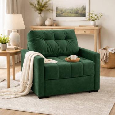 Imagem de Sofá Cama 100cm Murilo Uno em Veludo com Pés de Madeira Veludo Verde