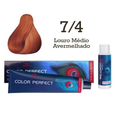 Imagem de Coloração Color Perfect 7/4 Louro Médio Avermelhado + Oxi 20 Welloxon 