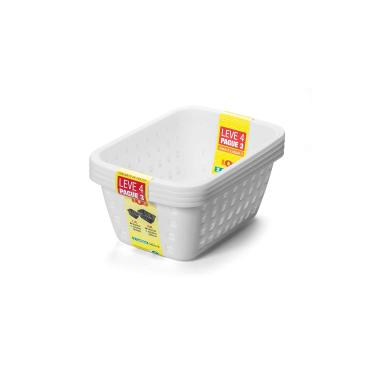 Imagem de Conjunto de Cesto Organizador Ordene em Plástico Branco Médio Leve 4 Pague 3