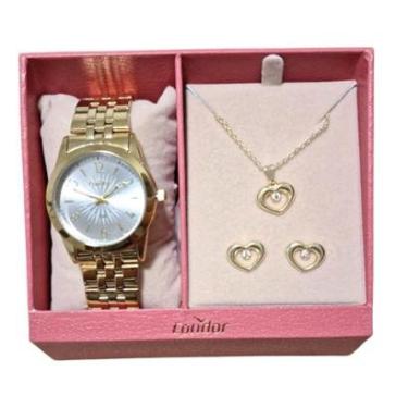 Imagem de Kit Relógio feminino dourado 35,5mm dia a dia dourado Condor Technos-Feminino