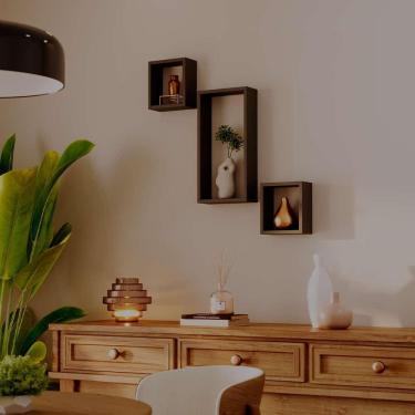 Imagem de Kit 3 Nichos Decorativos Modulares Preto Quarto Sala Hall