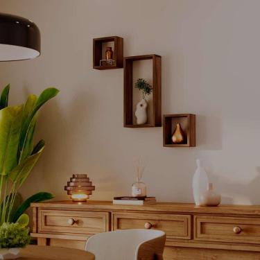 Imagem de Conjunto 3 Nichos Decorativos Modulares Freijó Quarto Sala