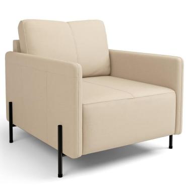 Imagem de Poltrona Decorativa Para Sala Living Pés Industrial Domani L06 Couro Nude - Lyam Decor