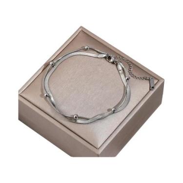 Imagem de Tornozeleira De Aço Inoxidável Dourada De Camada Dupla Para Mulheres E