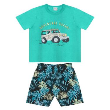 Imagem de Conjunto Camiseta & Bermuda Intantil Masculina Estampada Safari Verde 8 Anos - Rovitex