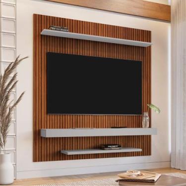 Imagem de Painel Sala Leme para Tv até 60 Polegadas 2 Prateleiras Ripado/off-whi