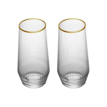 Imagem de Copo Alto De Vidro Wolff 370ml Borda Dourada Lines 2 Peças