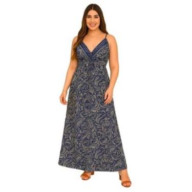 Imagem de Vestido Longo Indiano Vih Triny Azul Marinho Estampa Paisley-Feminino