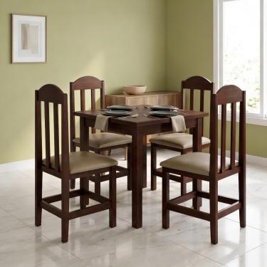 Imagem de Conjunto 4 Cadeiras Em Madeira Maciça Escura Com Estofado Bege Repleta