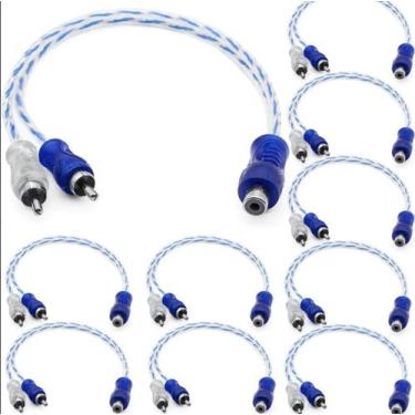 Imagem de Kit 10 cabos rca y blindado azul/prata 2 machos 1 femea - SVART