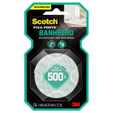 Imagem de Fita Dupla Face Scotch 24 mm x 1,5 m 3M Fixa Forte Fixação Banheiro