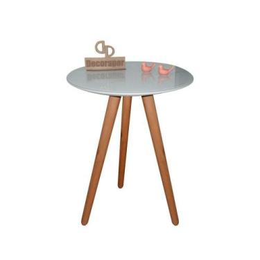 Imagem de Mesa De Canto Pés Palito Amadeirado Com Tampo Vidro 50cm Off White 60c