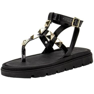 Imagem de Sandalia Feminina Flatform Moderna Pin Dourado Moleca, Preto, 37