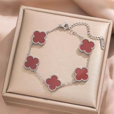 Imagem de L3002-Pulseira Feminina Aço Inoxidável Trevo Virgínia Madrepérola Anti