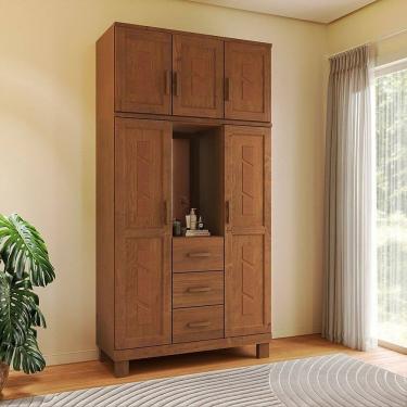 Imagem de Guarda-roupa 5 Portas 3 Gavetas Capelinha Estrutura em Madeira Cobre Castanho