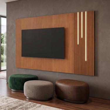 Imagem de Painel para Tv Ripado com Led 220cm Mdf Valencia Naturalle