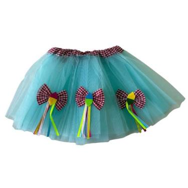 Imagem de Saia Junina Infantil Tule 30cm Festa Caipira - Dreaminbox, Verde agua