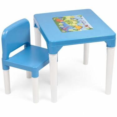 Imagem de Mesa Infantil Dinossauro C/ Cadeira Azul Menino Resistente - Styll Bab
