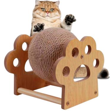 Imagem de Arranhador para Gatos AB Mídia BSL3897 com Bola de Sisal Formato Gatinho Bege 1 Unidade
