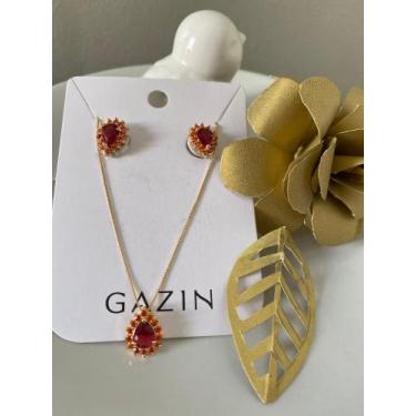 Imagem de Conjunto Brinco e colar gota - Gazin semi joias 