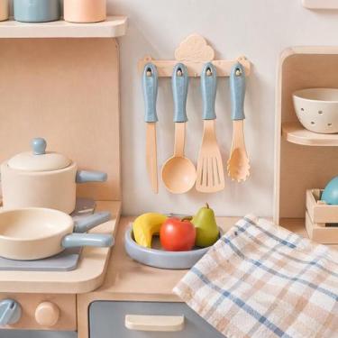 Imagem de Kit Utensílios Cozinha Brinquedo Infantil Rosa Pastel 5 Pçs - Mercotoy