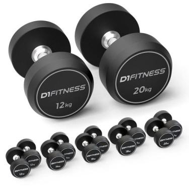 Imagem de Kit Halteres Dumbbell Rubber Elite Pares 12 a 20kg D1 Fitness 160kg Bo