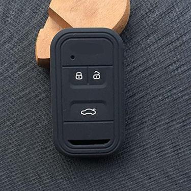 Imagem de YJADHU Porta-chaves de silicone Porta-chaves Capa da capa da chave do carro Capa remota Proteger 3 botões Capa da capa da chave do carro flip, apto para Chery 8, preto