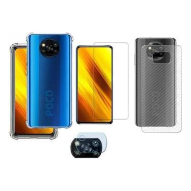 Imagem de Kit Capinha, Película de Vidro 3D, Skin Carbono e Lente da Câmera Para Poco X3 NFC - Jodda