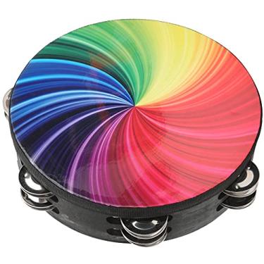 Imagem de Pandeiro colorido de 20,32 cm de fileira dupla de sino, tambor de mão, instrumento de percussão (colorido)