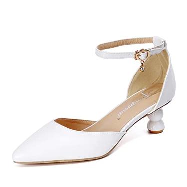 Imagem de Sandália feminina de prata média de baixo perfil salto tornozelo salto alto feminino escritório sapatos de casamento brancos, Branco, 9.5