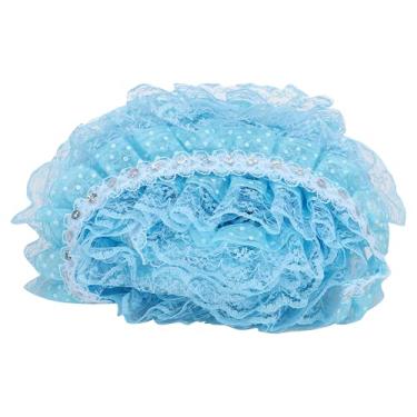 Imagem de Guarnição de renda bordada de 5 metros, impressão de 45 mm, malha de acabamento plissado, artesanato de renda DIY, para costura, embrulho de presente, fazer laços de cabelo (azul)