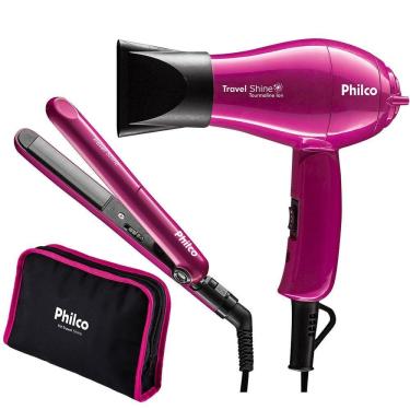 Imagem de Kit Travel Shine Prancha + Secador 1000W Rosa Bivolt -Philco