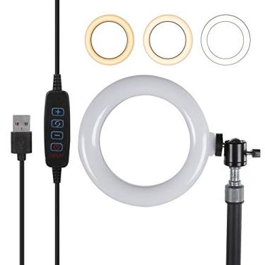 Imagem de Luz de preenchimento de anel de LED de 1,5 cm, lâmpada de preenchimento de beleza com estúdio de foto de vídeo regulável com Ballhead para YouTube Streaming ao vivo Iluminação de maquiagem