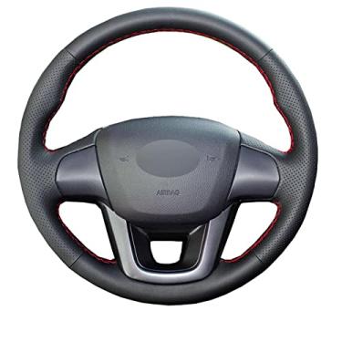 Imagem de JEZOE Capa de volante costurada à mão de couro, para Kia K2 Rio 2011 2012 2013 2014 2015 2016 Acessórios interiores automotivos