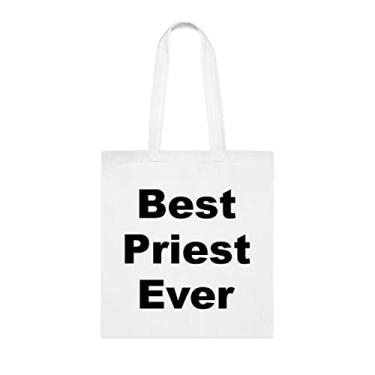 Imagem de Bolsa tote Priest, Best Priest Ever Tote Bag, Priest Presente, Presente para Padre, Bolsa de ombro padre, Bolsas reutilizáveis padres, Ideia de de Natal, Branco