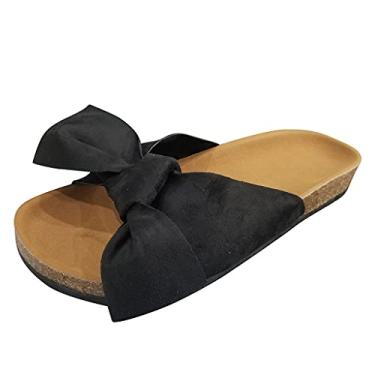 Imagem de Sandálias planas para mulheres sandálias grossas de praia chinelos sapatos baixos salto baixo laço moda arco feminino chinelo, Preto, 11.5