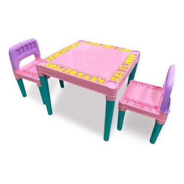 Imagem de Mesinha Infantil Com 2 Cadeiras Educativa Para Crianças Rosa - Tritec