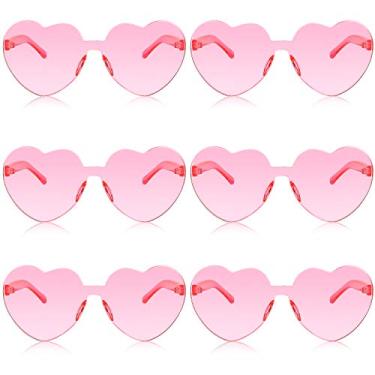 Imagem de 6 pares de óculos de sol para o coração dos namorados, óculos coloridos, óculos sem aro, Light Pink