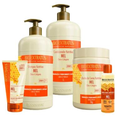 Imagem de Kit Mel Shampoo Condicionador Máscara 1L Finalizador 120g Umectante