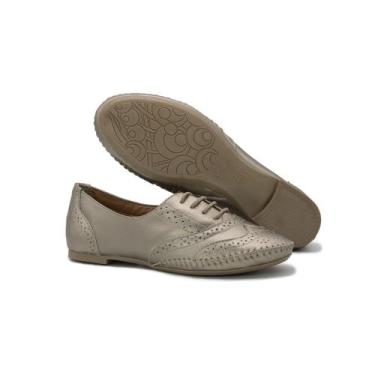 Imagem de Sapato Oxford Feminino Casual Em Couro Q&A Calçados Prata Velho - Qa C
