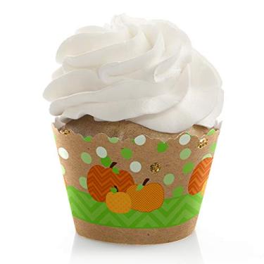 Imagem de Patch de abóbora Big Dot of Happiness – Decorações de outono, Halloween ou festa de Ação de Graças – Embalagens de cupcake de festa – Conjunto de 12