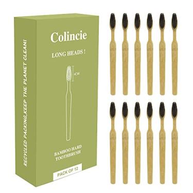 Imagem de Colincie Extra Hard & Firm Bamboo Charcoal Toothbrush Long Head with Wide Thickened Handle Whitening Teeth Pack of 12