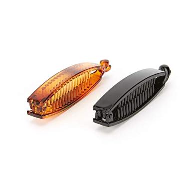 Imagem de 2 peças de clipes de garra de cabelo vertical banana de plástico preto e café braçadeira em forma de peixe rabo de cavalo prendedor de cabelo banana para mulheres acessórios de beleza de cabelo