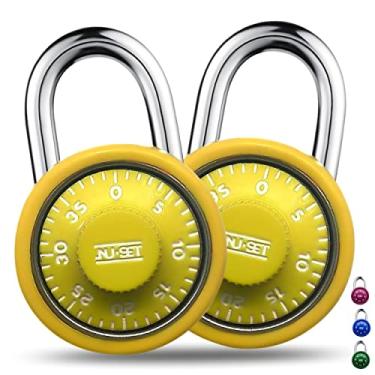 Imagem de NU-SET Trava de armário com mostrador giratório de 3,5 cm, cadeado combinado para armários de academia e escola, mostrador amarelo, pacote com 2