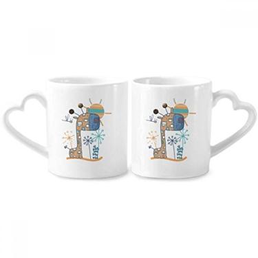 Imagem de Conjunto de canecas de porcelana de casal vermelho com desenho de girafa e desenho animado, coração