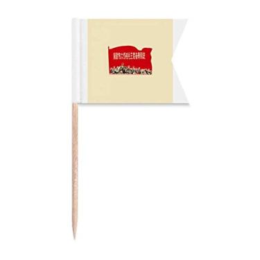 Imagem de China Red Education Propaganda Follow Toothpick Flags Marcação de rotulagem para bolo de festa comida placa de queijo