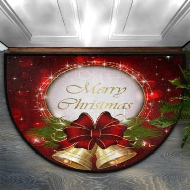 Imagem de Sinos de Natal Tapete de porta de arco meia volta 61 x 91 cm Tapetes de boas-vindas para porta da frente, tapete de área lavável antiderrapante tapete decorativo para entrada de cozinha ao ar livre interior