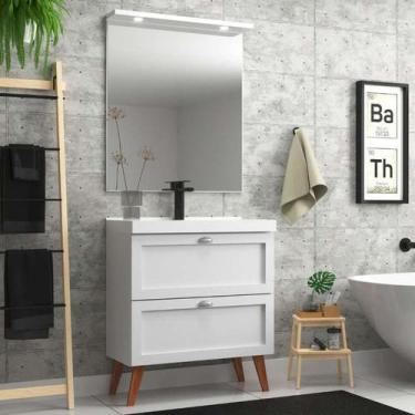 Imagem de Gabinete Para Banheiro Com Cuba E Espelheira 80cm Retro Mdf Branco Mil