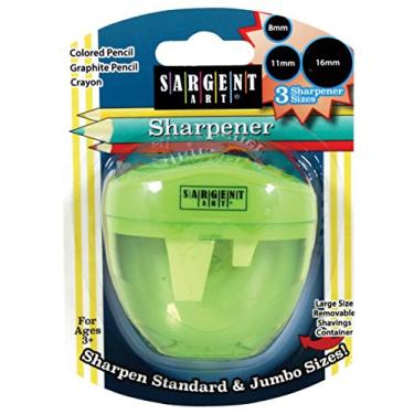 Imagem de Sargent Art 3 apontadores manuais de lápis – 3 furos com tampa – apontador de lápis colorido portátil – Jumbo – verde – formato oval de fácil aderência